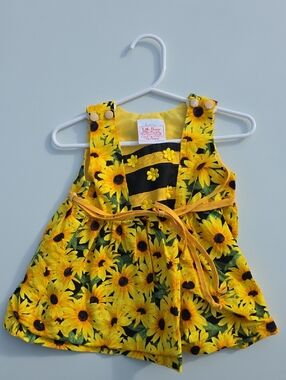 Sunflower Print Baby Dress with Yellow Accents